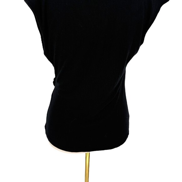 Cable & Gauge Rosette Floral V-Neck Blouse SMALL Black Cap Sleeve Stretch Career - Picture 9 of 11